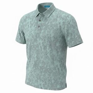 Tori Richard Honolulu Polo Shirt Hawaiian Print Teal Men's Size M